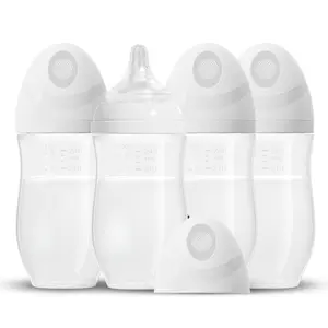 (NOT Glass) Baby Breastfeeding Bottles, Medium Flow Nipples (M), 3 Months +, Wide Neck, White, 8 oz - 4 Pack