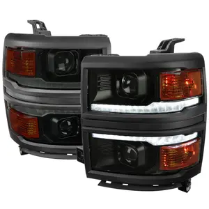 2014-2015 Silverado 1500 Switchback Sequential LED Bar Projector Headlights (Matte Black Housing/Smoke Lens/Black Trim)