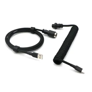 Pro Coiled Keyboard , Double-Sleeved Mechanical Keyboard  with 5Pin GX16 Aviator, 1.2m USB A to USB Type C (Black)