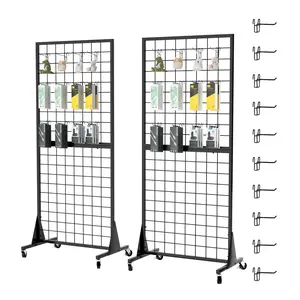 2 x 5.6 in Grid Wall Panels, 2 Packs Wire Gridwall Display Racks Tower with T-Base, Floorstanding Double Side Gridwall Panels,Display Rack with Triangle Base for Retail Art Show
