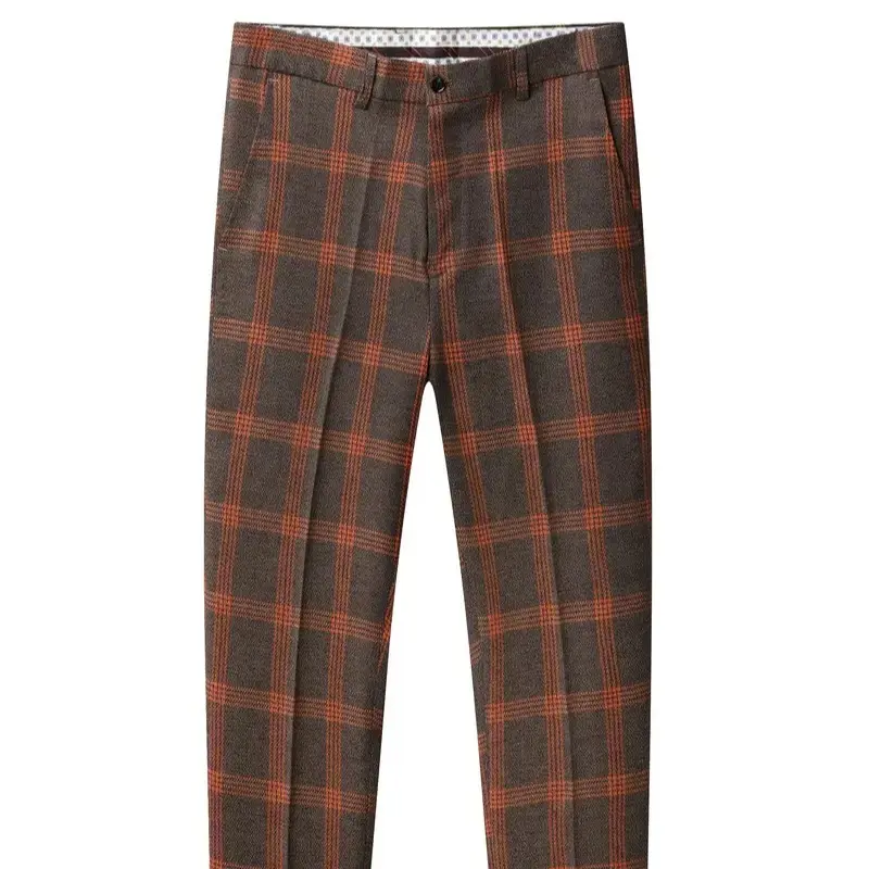 Men's Four-Season Checkered Suit Set Slim Fit Business Casual Two-Piece Anti-Wrinkle Iron-Free Double-Breasted Suit