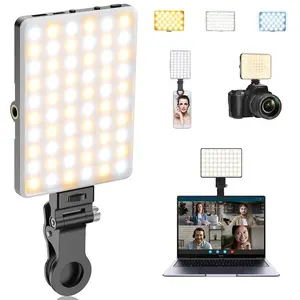 60 LED Rechargeable Selfie Ring Light with Clip - 3 Color Modes, Adjustable Brightness for iPhone, Android, iPad, Laptop, Video Calls, Makeup, TikTok (Vlog Lighting Kit)