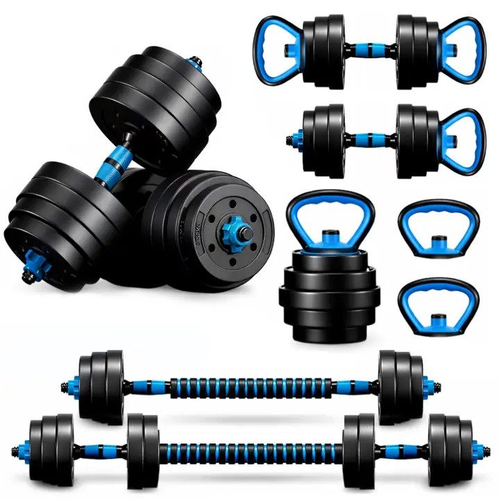 Camkey Adjustable Dumbbells, Portable Changeable Dumbbell, Kettlebells, Push up Stand and Barbell Set with Adjustable Weights Dumbbells-45LBS
