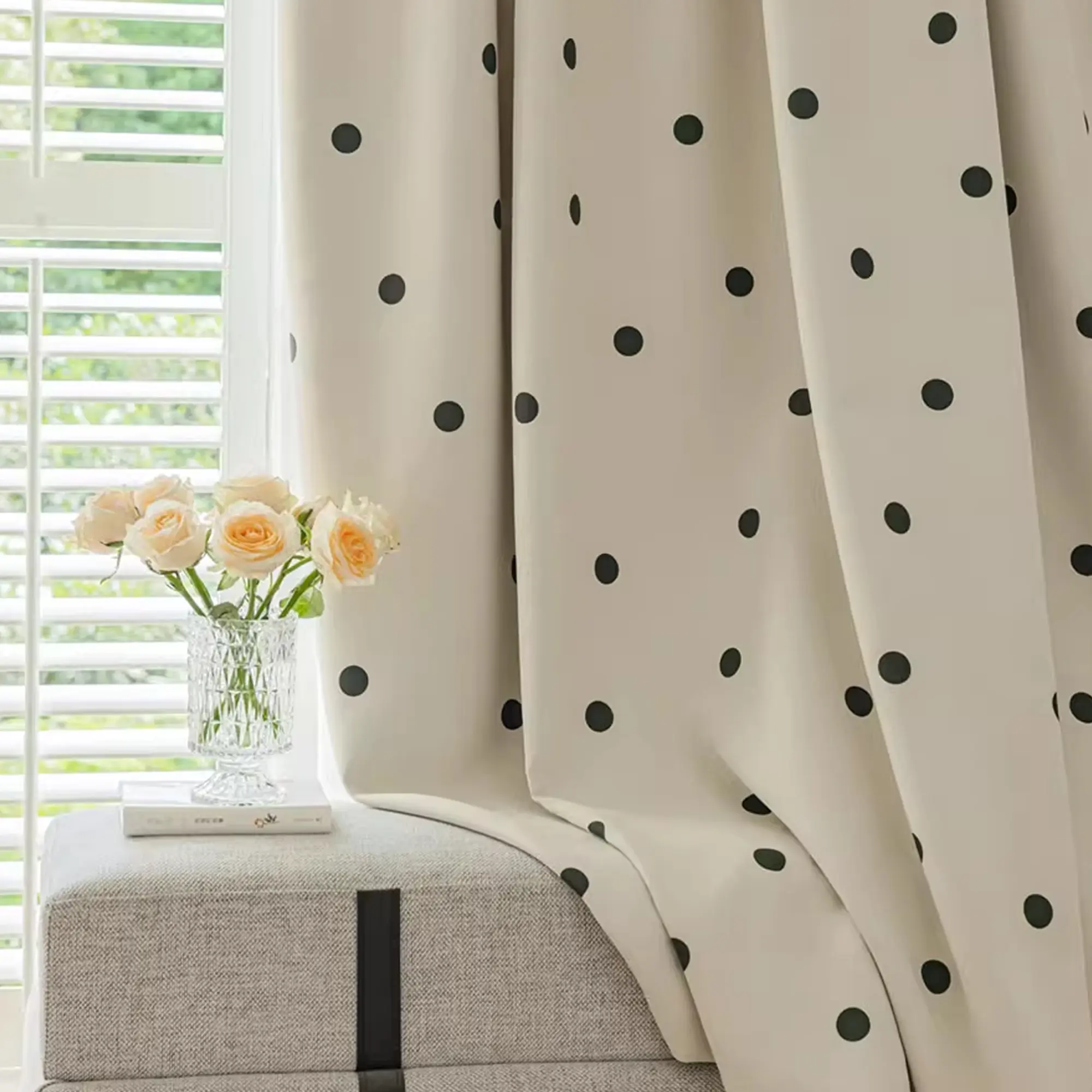 Nordic Modern Polka Dot Blackout Curtain, Soft Light Filtering Drapes for Bedroom & Living Room, Korean Style Home Decor, Window Curtain, Home Decoration Curtain, Home Decorative Curtain, Lightweight Curtains, Interior Decoration Accessories