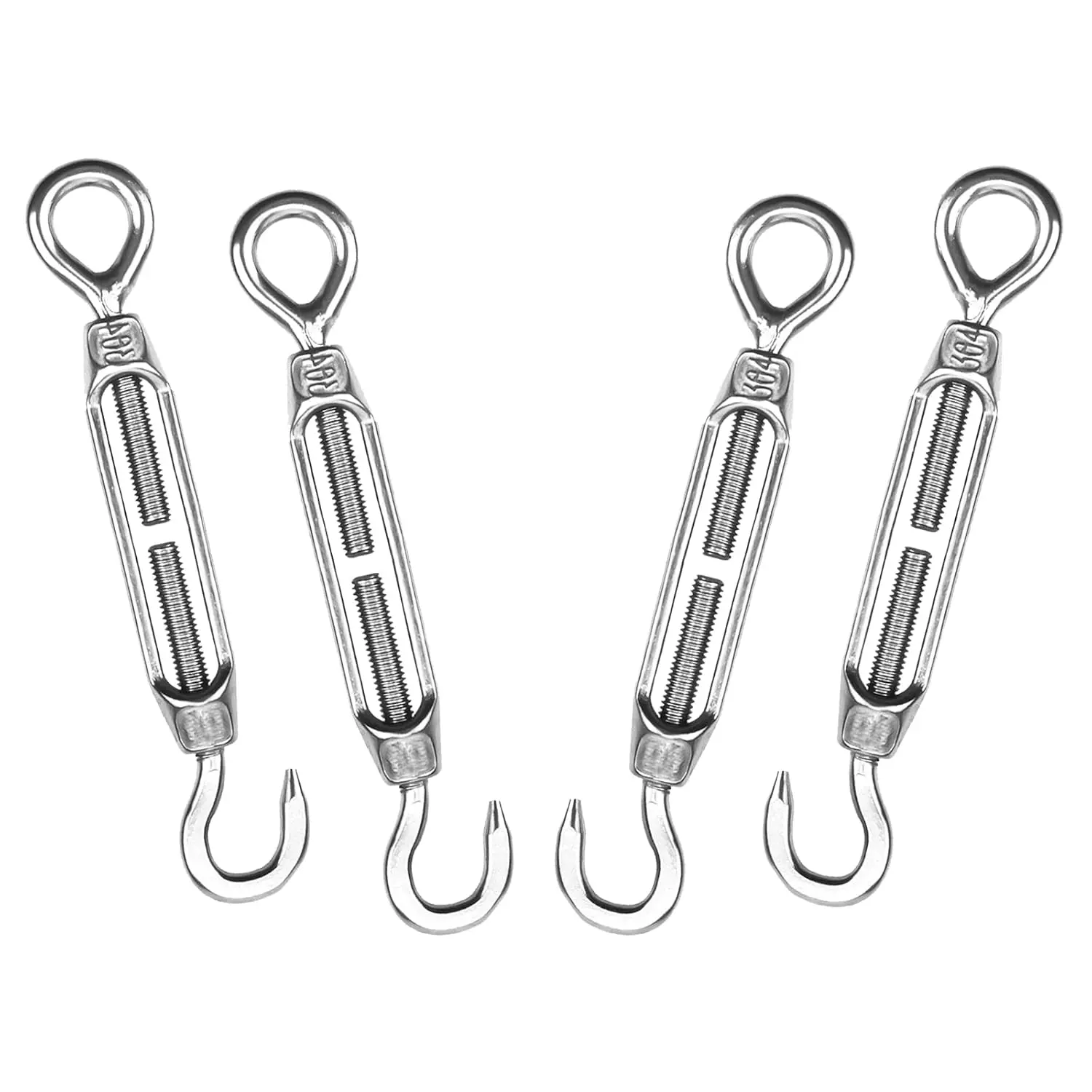 Turnbuckles Hook,  304 Stainless Steel Turnbuckle Heavy Duty M4 M6 M8 Hook and Eye Turnbuckle for Cables Wire Rope Tension 5/32" 1/4" 5/16" for Sun Shade Fence Tent Rope Installation(M4, 4Pcs)