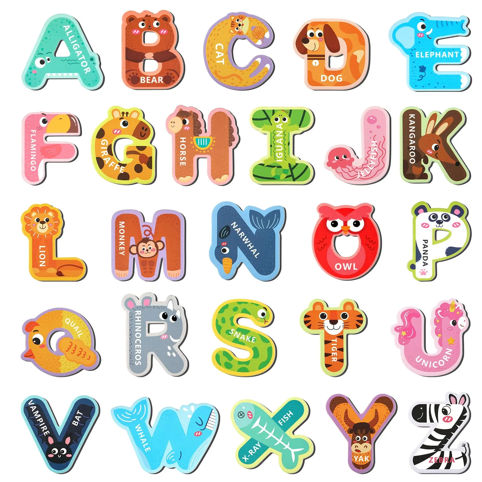 26-Piece Thick EVA Colorful Animal ABC Magnetic Refrigerator Magnets Set - Thicker Letters, Smooth, Detachable, Easy Grip, Vegetable-Themed Home Decor Gift for 3-5 Aged Toddlers, Builds Early Skills, Animal ABCs Spark Curiosity, Home Supplies, Animal Desi