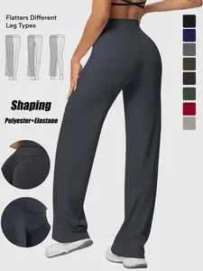 High Waist Loose-Fit Yoga Pants for Women, High Elasticity Straight Leg Gym Workout Trousers, Casual Wear Polyester Elastane Blend, Casual Sporty Trousers