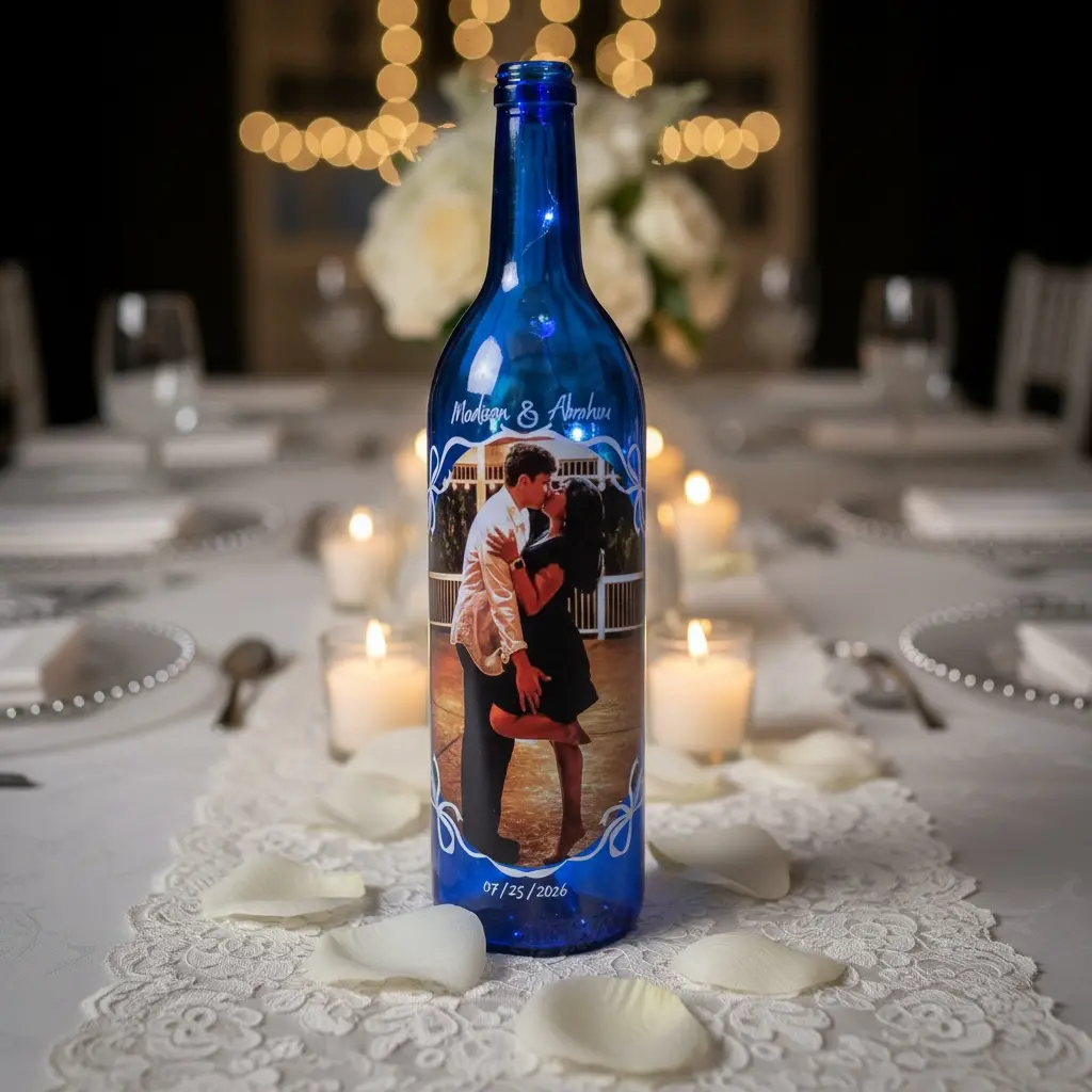 Custom Photo Wine Bottle with LED Lights, Room Decor Plaque for Anniversary, Girls Night Out Moments