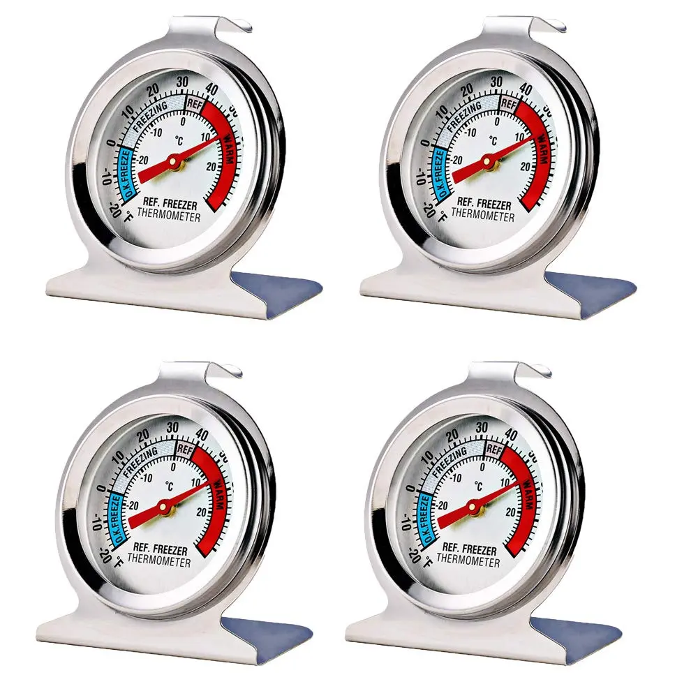 Kitchen Refrigerator Freezer Analog Thermometers (4-Pack), Kitchen Utensils with Large Dial, Precision Reading, No Battery Needed, Non-Magnetic for Temperature Monitoring, Four Pack