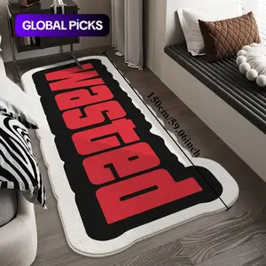 Velvet 1000g+10mm ins trend "WASTED" letter bedside strip carpet, Soft Area Rug, Home Decorative Rug, black and red contrast color bedroom decoration personalized carpet soft and comfortable living room corridor washable carpet non-slip #GLOBAL PICKS