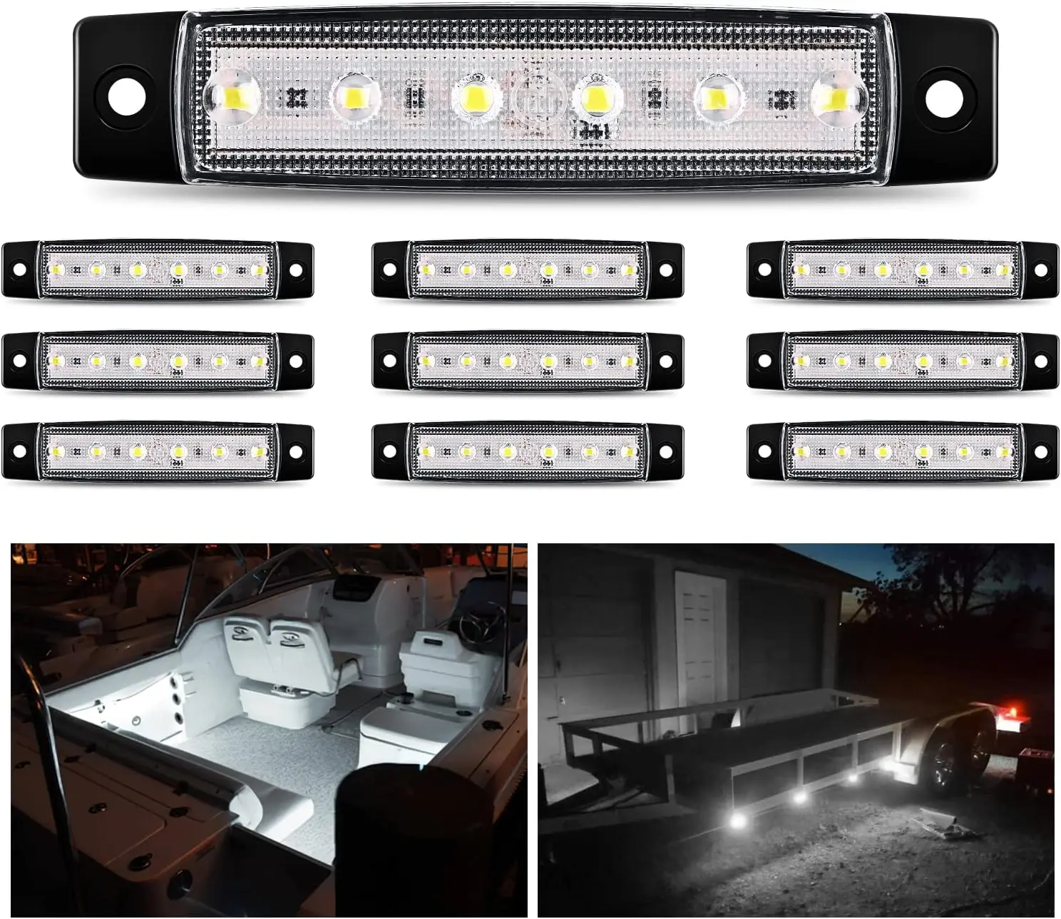 Nilight 10PCS 3.8in White LED Indicator Lights - 12V DC Vehicle Accessories, Car Lighting Rock Lights with Foam Tape for Truck, Kayak, Boat, Trailers
