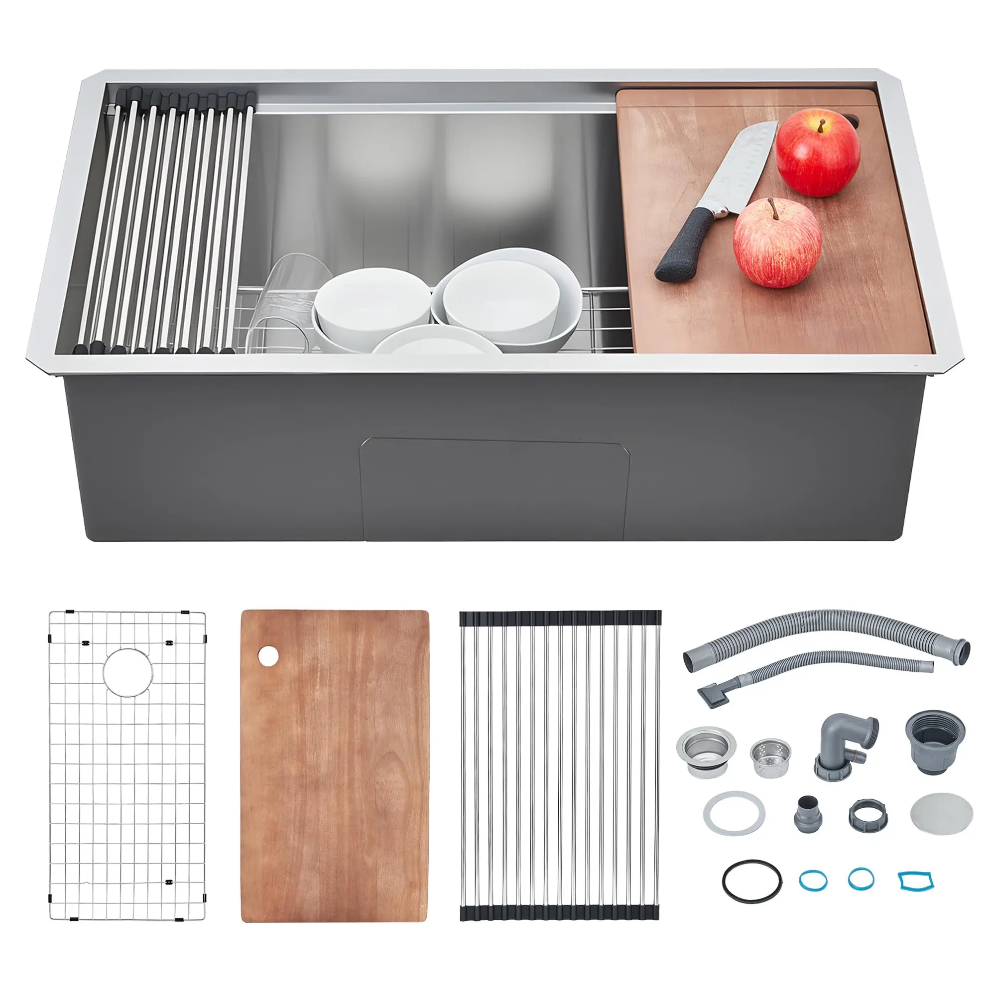 Garvee 30-Inch Undermount Kitchen Sink, Stainless Steel Kitchen Sinks, Single Bowl Kitchen Sink with Accessories, Workstation Drop In Kitchen Sin-k Basin(19*30*10Inch)