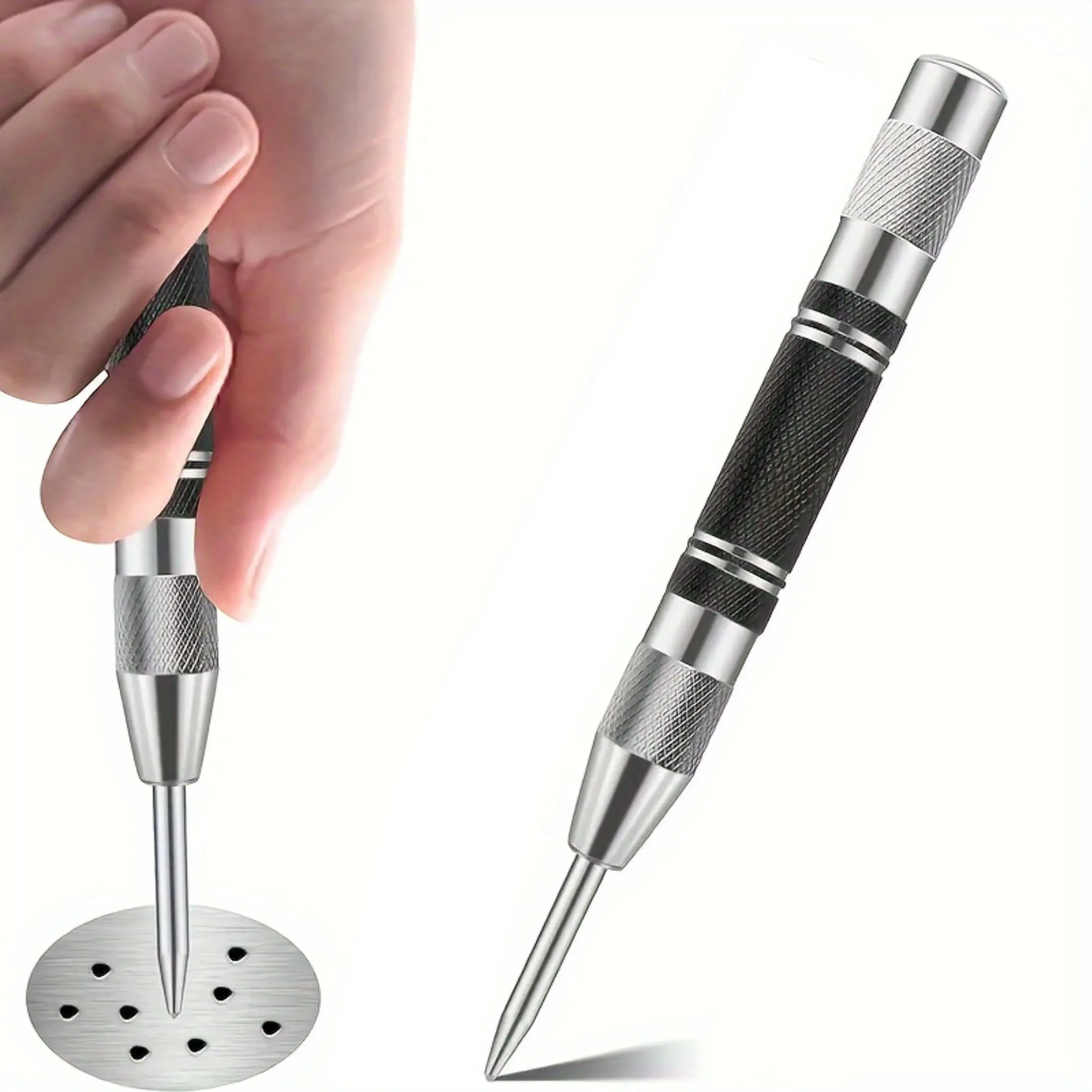 1pcs Heavy duty, Industrial automatic punching tool with anti slip grip design, made of heavy-duty chrome steel, suitable for metal, glass, wood, plastic materials, precision marking and drilling guidance, ideal for mechanical workshops