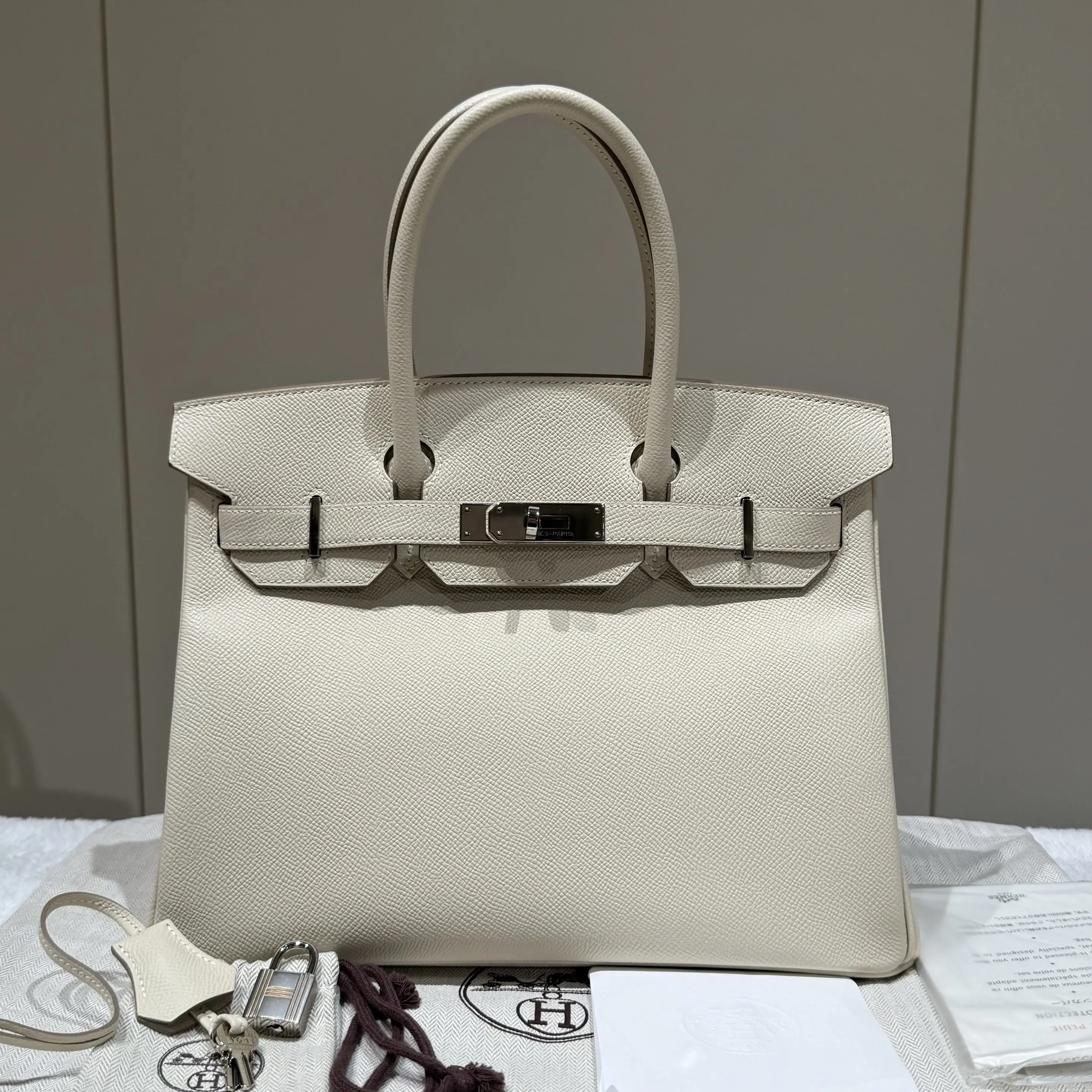 Pre-owned HERMÈS leather Crossbody bags Hermes Birkin 30 Craie Epsom with Silver Hardware U Stamp Tote Bag 35032235 SH