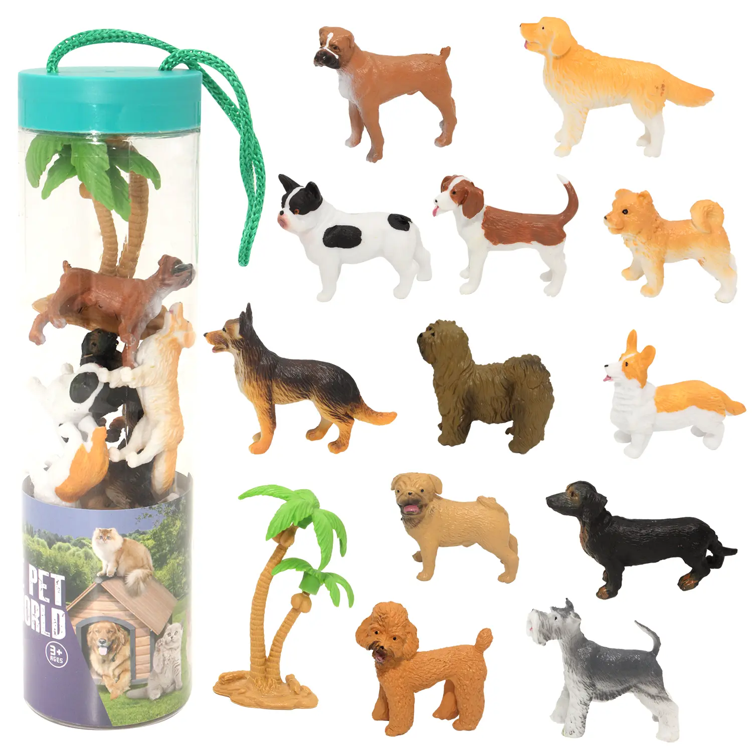 12Pcs Realistic Mini Farm Dog Collectible Figure Playset, 1.2-2.0in Plastic Animals Figurines, Cute Collectible Figurines for Kids, Pool Toys, Party Decor, Birthday Gift