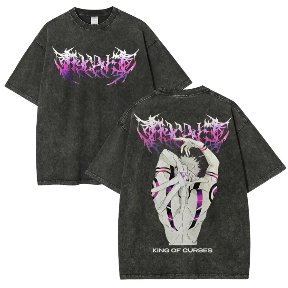 Jujutsu Kaisen JJK Ryomen Sukuna Oversized Graphic Tee Vintage Acid Wash Anime T Shirt Y2K Streetwear Gym Pump Cover King Of Curses Retro Manga Merch Tiktok Finds Dark Aesthetic Workout Fit Casual Top Japanese Activewear Mens Villain