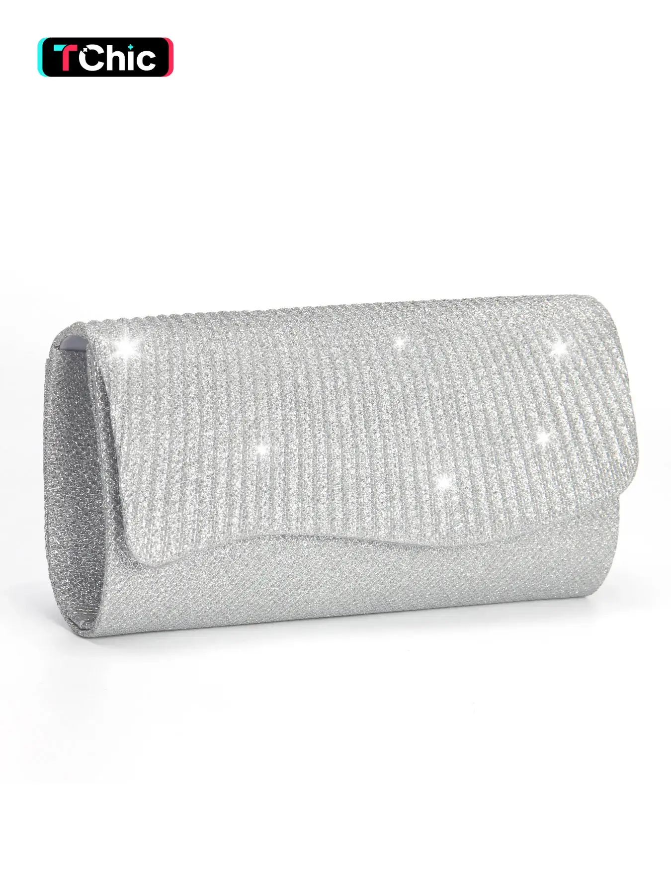 Shiny and gorgeous Elegant ladies pleated pie clutch bag, especially suitable for party girls, bridal evening bag, crossbody bag with detachable metal chain and hidden card pocket, perfect for banquets, parties, holiday parties, weddings, proms.