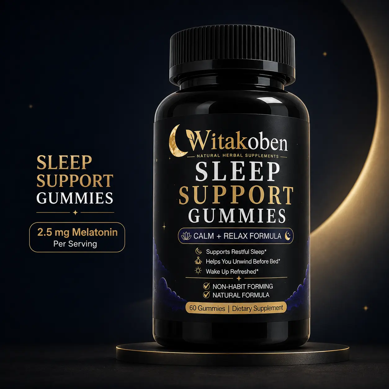 WITAKOBEN Melatonin Dietary Supplement Gummies, 2.5 mg Melatonin per Serving, Sleep Support, 60 Count