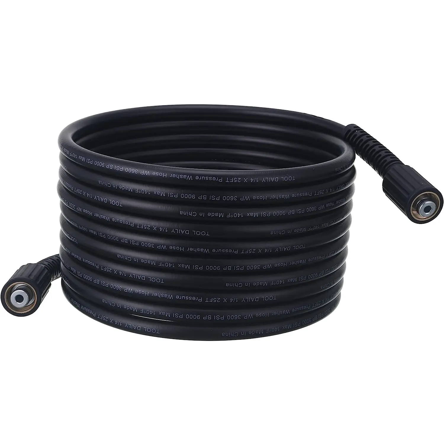 Tool Daily 25 FT x 1/4 Inch 3600 PSI M22-14mm Abrasion-Resistant High Pressure Washer Replacement Hose, Residential & Light Commercial Accessory, 140℉ Rated, 4.3" Tight Bends, Compatible with Most Brands, Ideal for Car/Window Washing, Roofs, Driveways