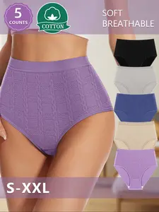 Women's High Waist Cotton Underwear, 5 Pack Comfortable Soft Breathable Panties, Fitted Design for All Seasons, Casual Style, Fitted Knicker