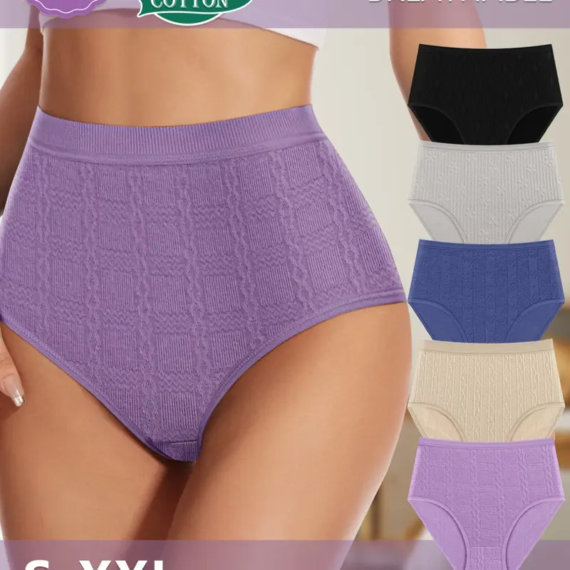 [Soft Cotton] MEIYATING 5 pcs Women's High-Waisted Underwear Set, Soft Breathable Panty, Comfortable & Breathable, Waist Cinching, Butt Lifting, Casual Style, Breathable Fit Panties