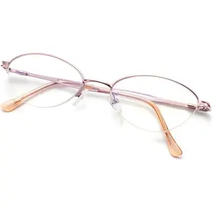 Oval Progressive Multifocus Reading Glasses - for Women Metal Frame Blue Light Blocking Readers with Spring Hinge