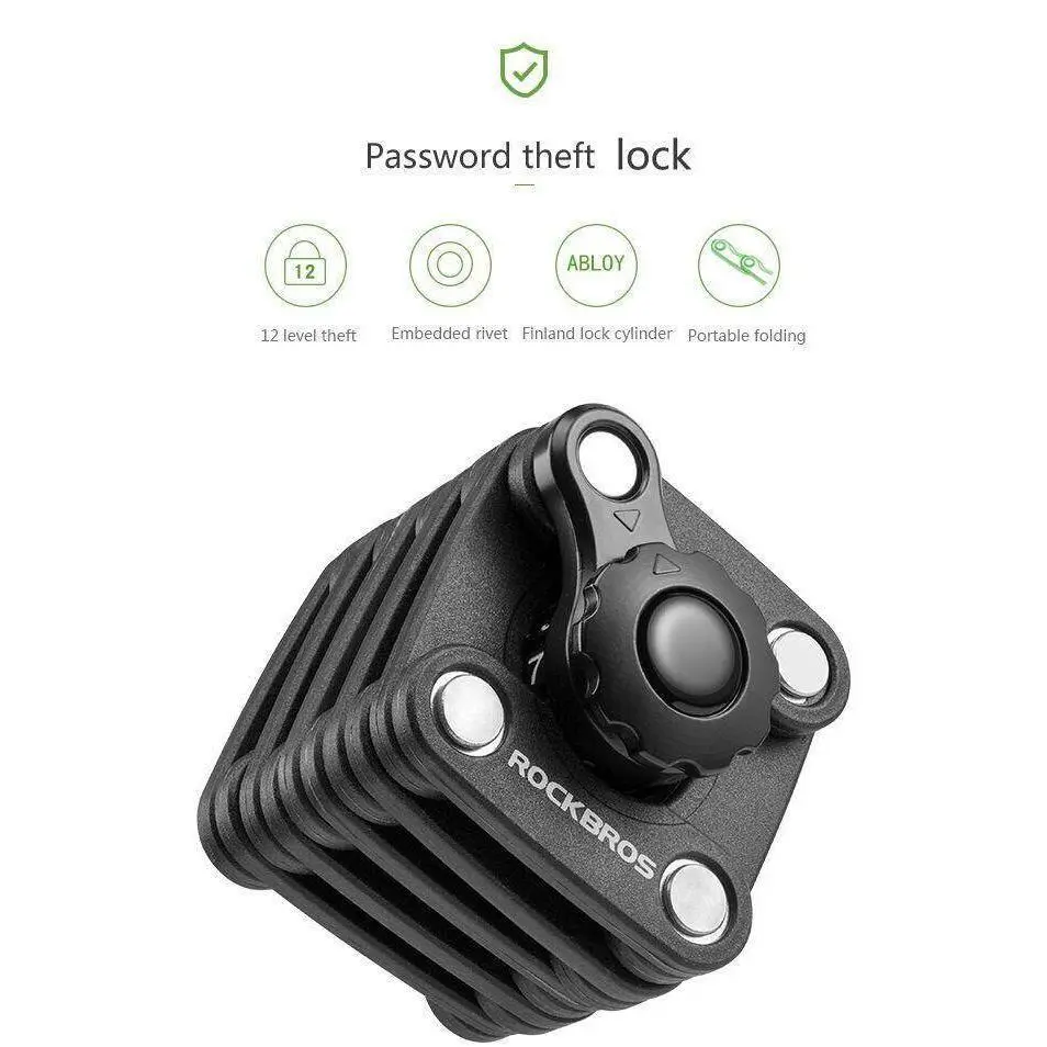 ROCKBROS National Patent Award Functional Bike Padlock - High-Security Drill-Resistant Unisex Combination & Key Anti-Theft Lock for Bicycles, Bike Accessories, Cycling Gear (L70-L85 cm)
