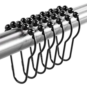 Shower Curtain Rings Hooks, Rust-Resistant Metal Shower Curtain Hooks for Bathroom Shower Rods Shower Hooks Shower Rings for Curtain - Set of 12, Matte Black