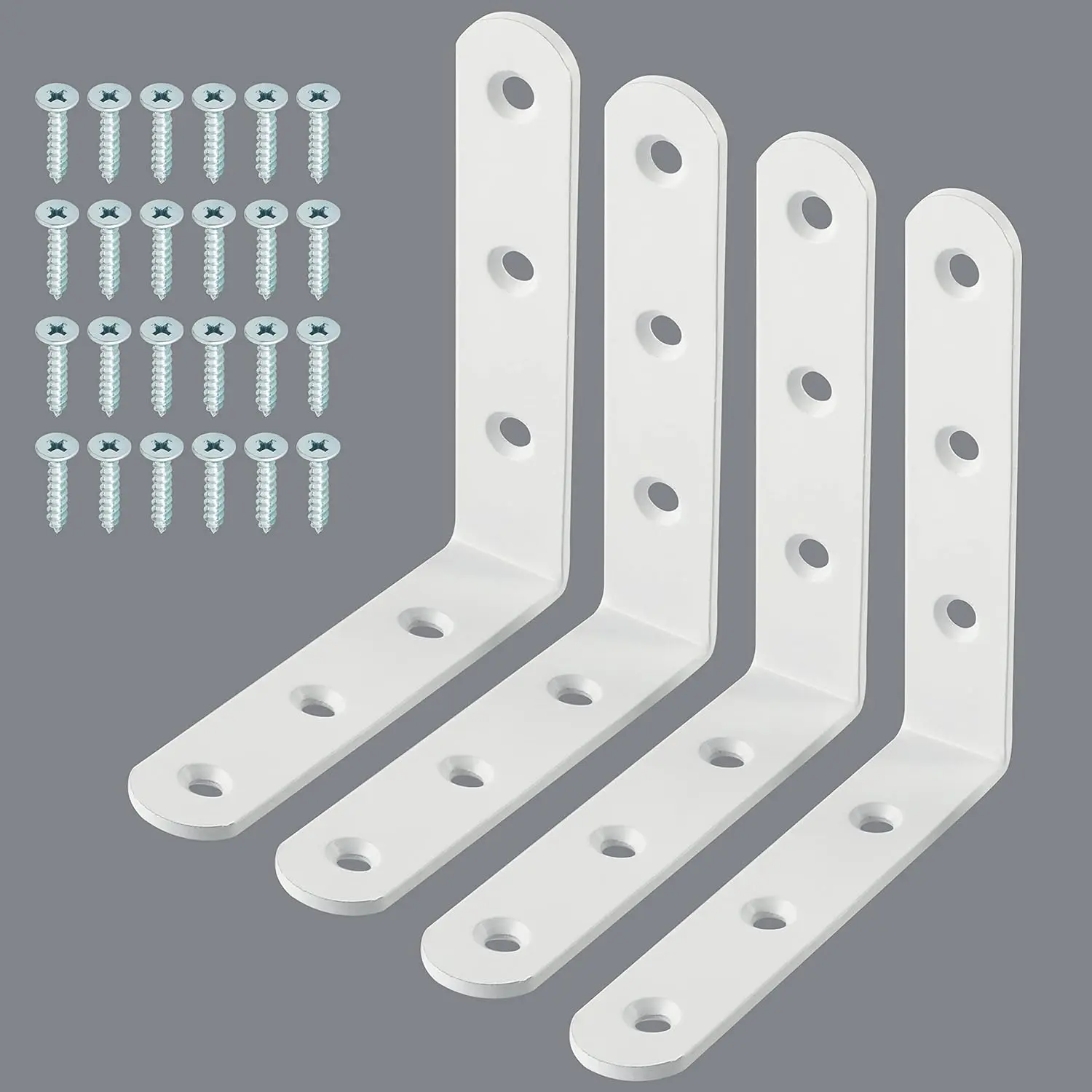 Floating Shelf Brackets White - 4PCS Heavy Duty Stainless Steel L Bracket Corner Brace (3.2"x3.2") Max Load 35lb, Wall Brackets for Shelves, Metal Joint Angle Bracket for Wood, Furniture