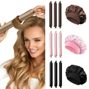 No Heat Hair Curler Headband, Soft Rollers for Sleep, Soft Curls, Lazy Hair Styling Tool with Hat, Elastic Hair Roller Band for Women, Heatless Hair Curlers
