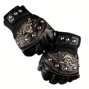 Outdoor Sports Gloves Skull Half-Finger Gloves Pirate Gloves Personality Rivet Men's Sports Gloves Cycling Gloves Halloween