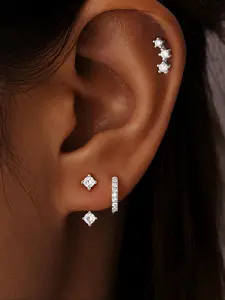 Fashionable Flower Splicing Round Geometric Design Earrings Set, Artificial Zircon Decor Earrings, Elegant Jewelry for Women & Girls, Elegant Minimalist Earrings, Stud Earrings Jewelry, Studs Earrings, Stud Earring Sets