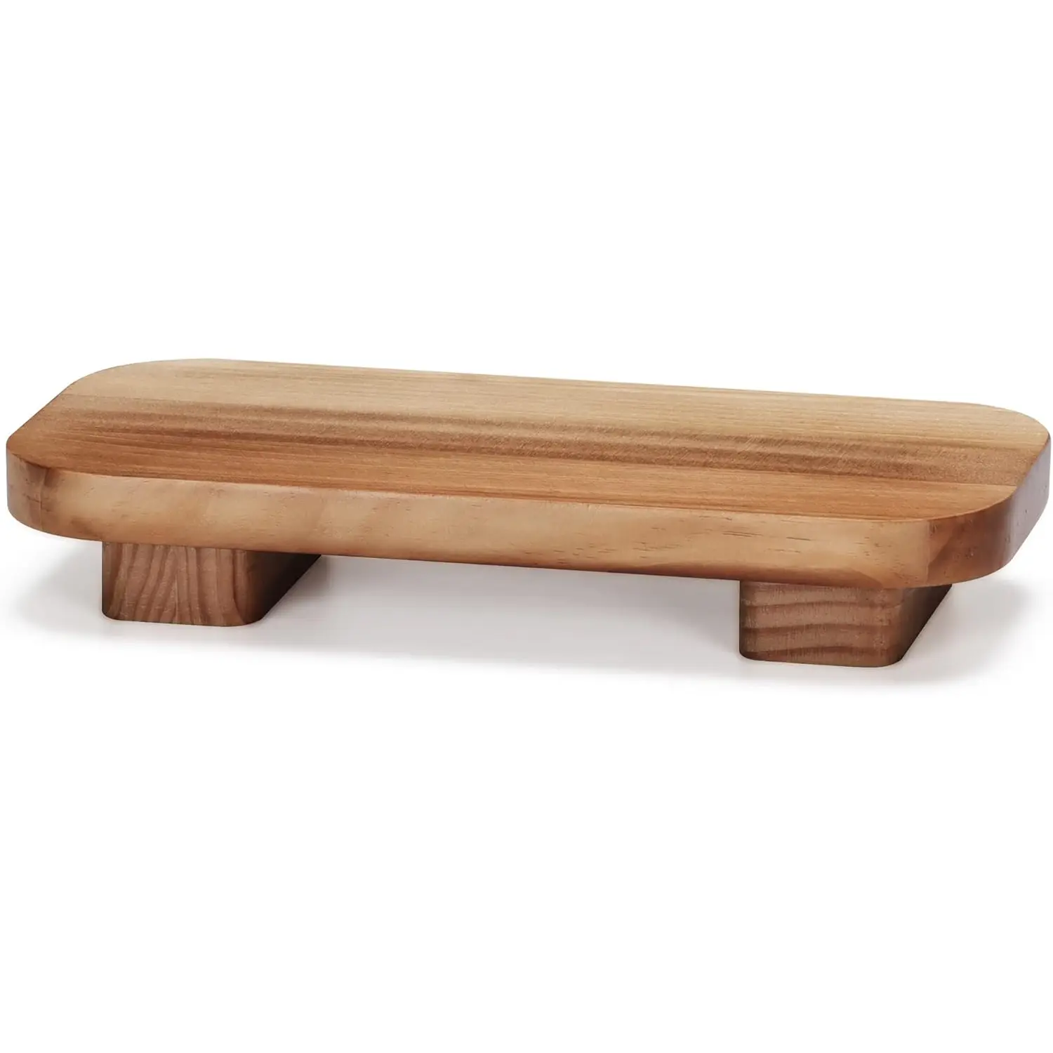 Distressed Rustic Eco-Friendly Solid Wood Farmhouse Pedestal Tray (12x5.5x2 in) - Bathroom Decor, Home Organizer, Cleaning Tool That Eases Sink Cleaning, Elevates Small Decor, Plant Stand Boost, Brown Gift