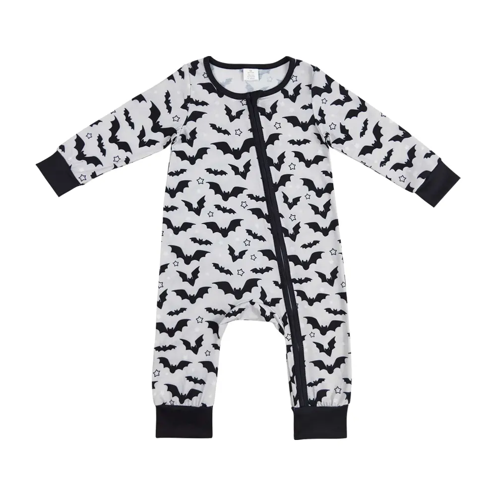 Cute Bat Print Infant Jumpsuit for Baby Boys - Full-Length Zipper, Long-Sleeve, Hooded, 0-3m/3-6m/2t, All-Seasons Holiday Kids' Fashion Top