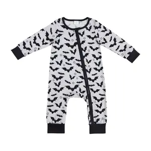 Halloween long sleeve black bat bay boy zipper romper