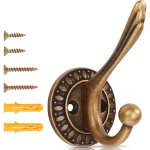 Antique Brass Heavy Duty Wall Hooks - 6 Pack Rustic Coat Hooks for Hanging Coats,Robes,Bags,Hats,Wall Mounted with Includes Two Types of Installation Screws YDGT