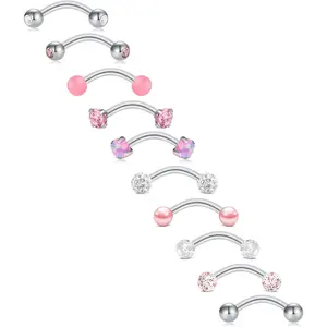 10PCS Eyebrow Rook Piercing Jewelry 16G Earrings Vertical Labret Lip Jewelry Curved Barbell Eyebrow Rings Tiny Small Belly Rings Ear Rook Helix Conch Daith Piercing Jewelry