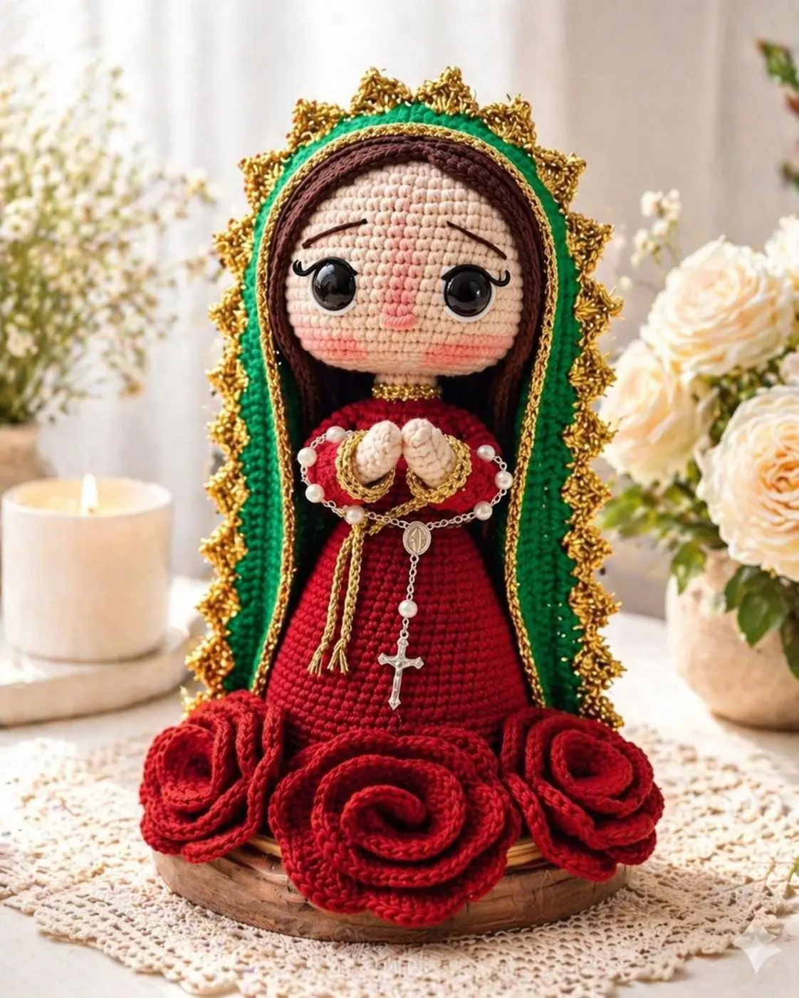 Handmade Virgen de Guadalupe Crochet Doll - Catholic Amigurumi Virgin Mary Gift for Home Decor & Altar Handmade Virgen de Guadalupe Crochet Doll - Catholic Amigurumi Virgin Mary Gift for Home Decor & Altar