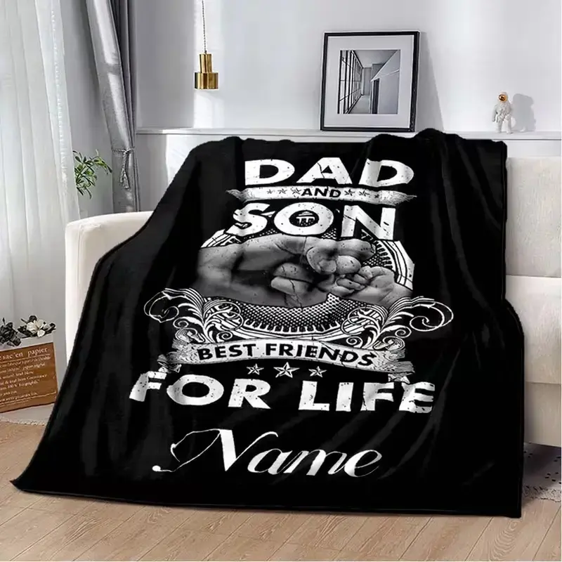 1pc Custom Father-Son Name Blanket - Personalized Blankets, Customized Gifts, Soft Body-Warming Bed Warmer for Chair, Camping, Ideal Birthday Gift for Friends, Relatives