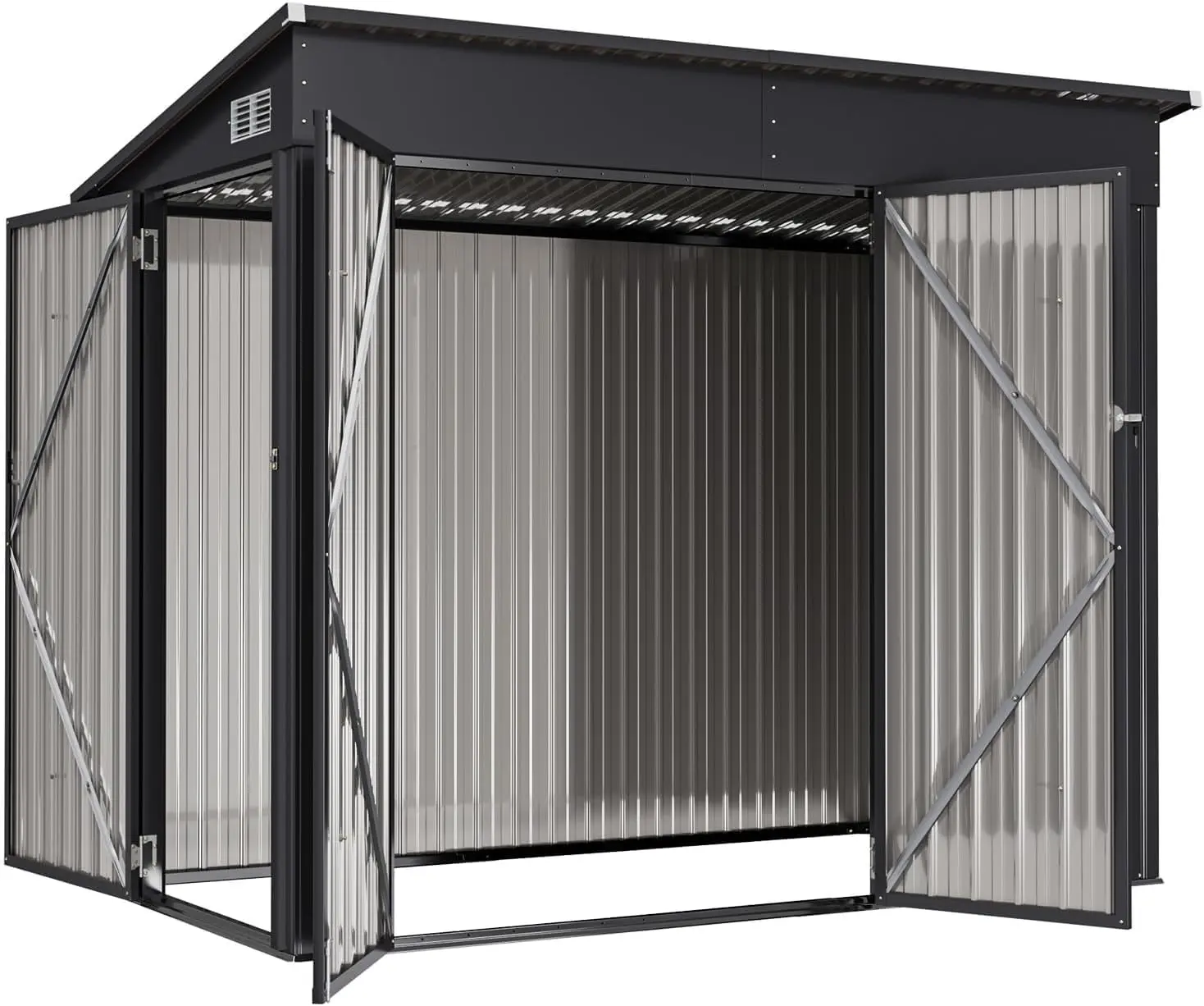 Aoxun Durable Steel Weatherproof Metal Garden Shed (7.5x4ft/234x131x185cm), All-Weather Enclosure Garden Buildings with Triple Lockable Door, Heavy-Duty Outdoor Storage for Bikes, Tools, Patio Furniture, Black with Rainproof Sunproof Roof, Durable Shed