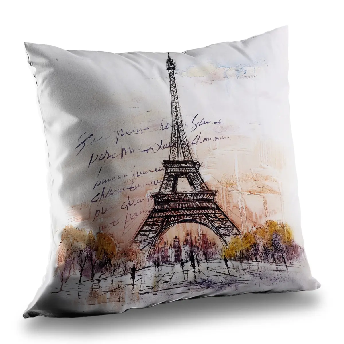 360 Stand Paris Theme Sketch Print Accent Throw Pillow - 14x14 in Poly Twill Weave, Handwritten Message, Orange Bedroom Decor Insert (C1PT1414ULP8LF), 14-Inch Standard Pillows, Durable, House Decor, Whimsical Home Decor