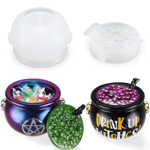 Witch Cauldron Resin Mold, Halloween Resin Molds, 3D Jar Resin Molds Silicone 4.7'' Width, Large Jar Molds for Epoxy Resin Casting - LET’S Resin -  Craft, Storage Box,Candy Container,Candle Holder