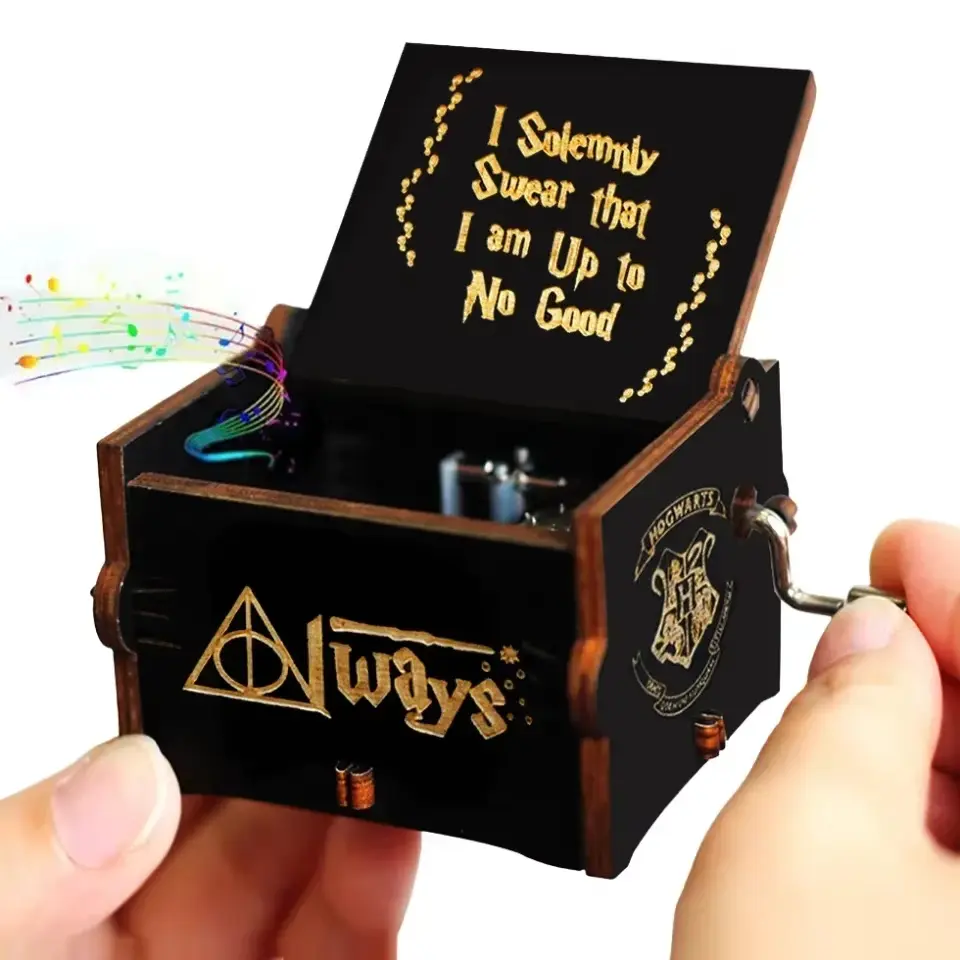 Vintage hand-cranked wooden music box, exquisitely carved, is an ideal gift