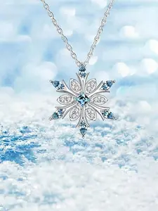 1 Pc Gorgeous Snowflake Cubic Zirconia Necklace Pendant For Women For Christmas Day Gift Wedding Engagement Anniversary Party Jewelry