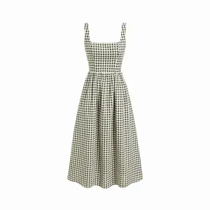 Cider Cotton-blend Square Neck Gingham A-line Maxi Dress SwimWeek