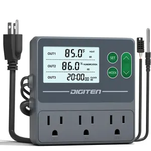 DIGITEN Temperature and Humidity Controller with Timer - 3 Outlet, 2 Separate Probes, Plug in Temperature Controller for Reptiles,Snake, Mushrooms, Tent, Triple Control for Temp,Humidity,Time