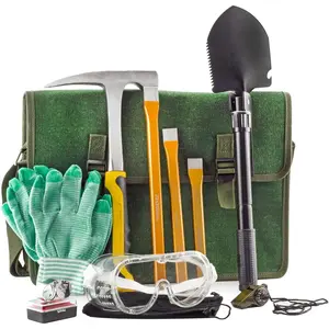 Deluxe 15-Piece Rockhound & Rock Mining Kit Includes Hammer, Chisels, Musette Bag and Professional Mining Accessories for Outdoor Exploration