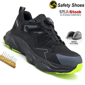 Men Rotary Buckle Steel Toe Safety Work Shoes Lightweight Durable Safety Boots Anti-Smash Anti-Puncture Comfortable Breathable Work Shoes