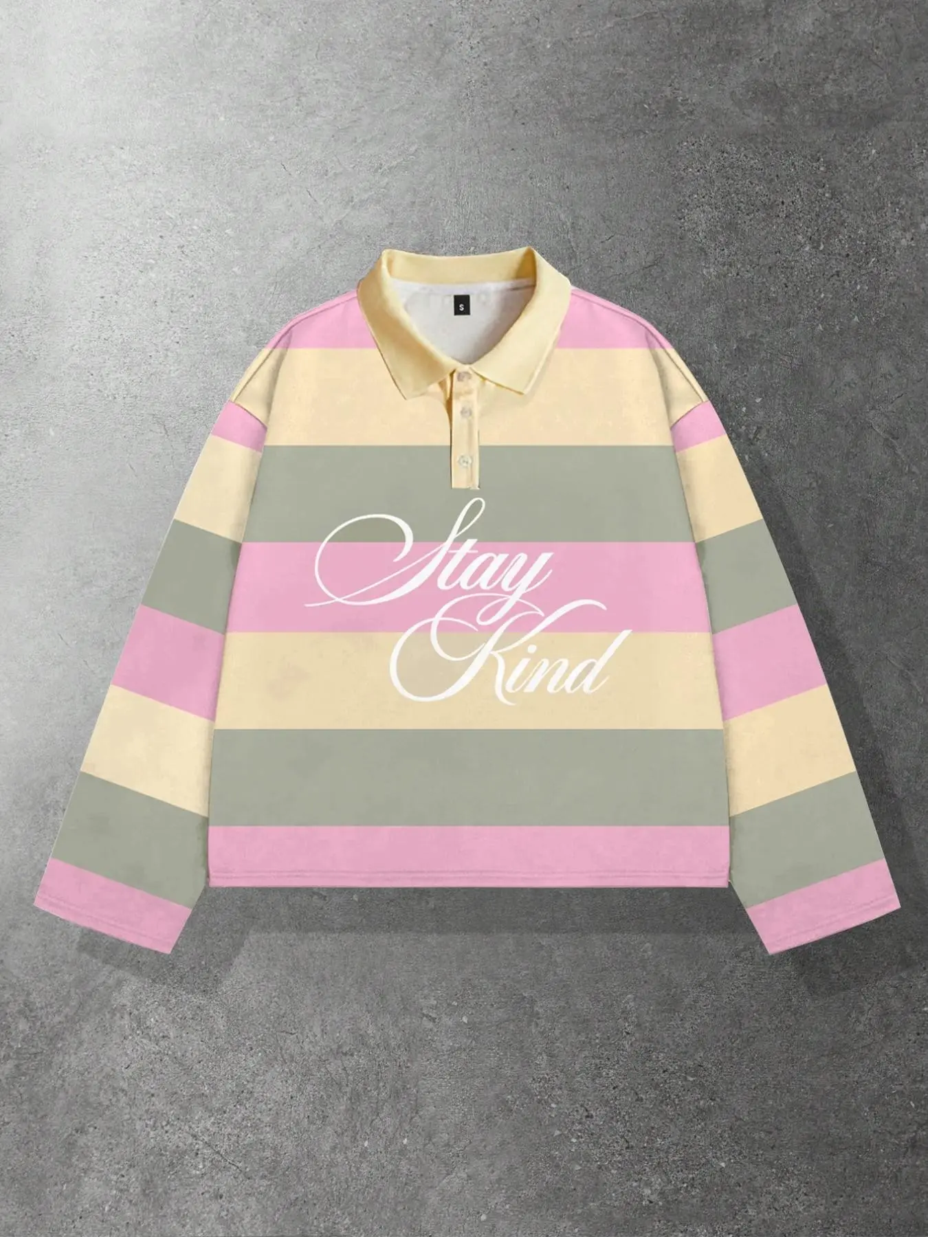 Pink striped Polo shirt men's long sleeved T-shirt unisex lapel long sleeved shirt spring and autumn striped print POLO long sleeved Stay Kind long sleeved T-shirt casual top fashionable classic stripes Menswear Casual Polo Shirts