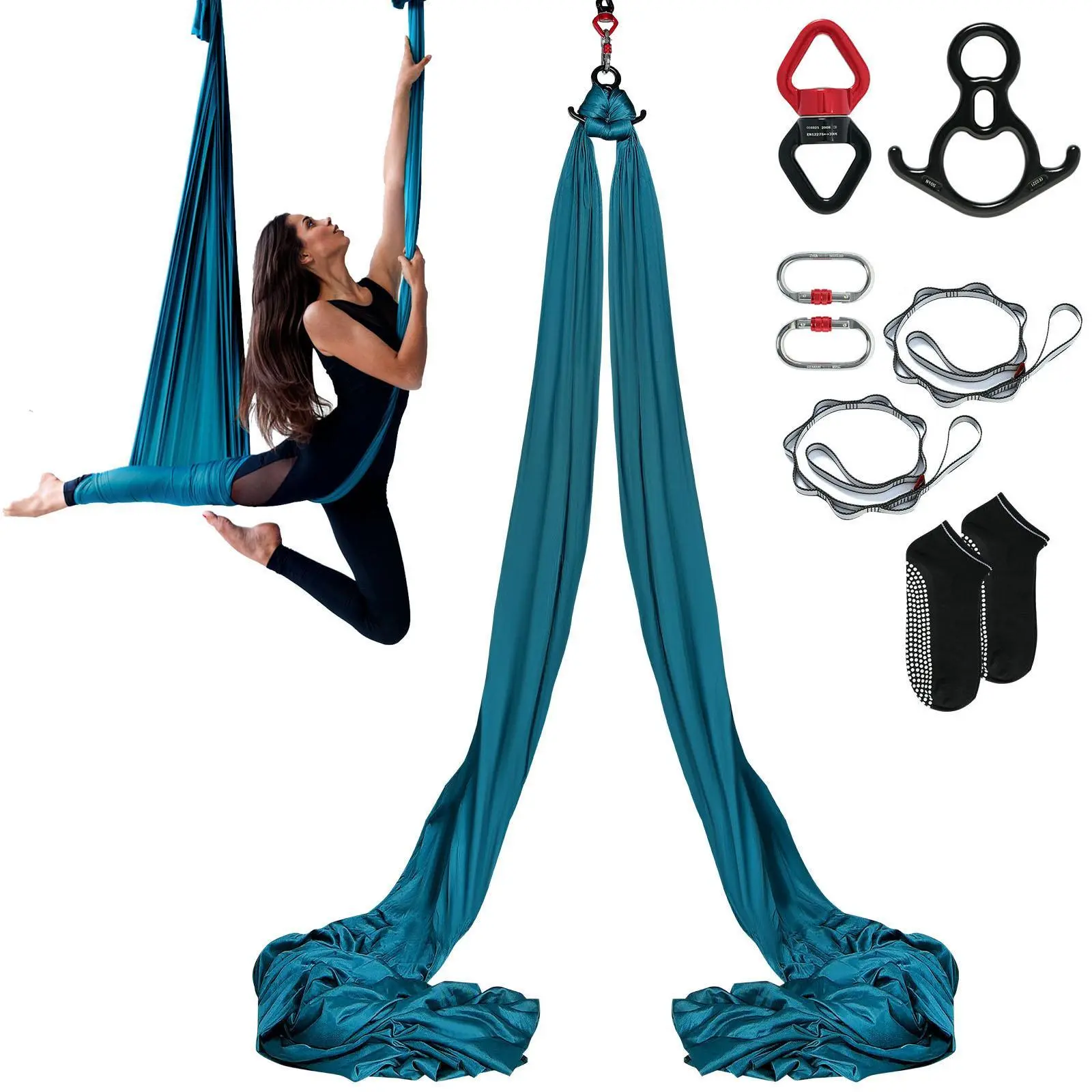 【Summerfinds】VEVOR Aerial Silk & Yoga Swing, 8.7 Yards, Aerial Yoga Hammock Kit with 100gsm Nylon Fabric, Full Rigging Hardware & Easy Set-up Guide, Antigravity Flying for All Levels Fitness Bodybuilding, Green